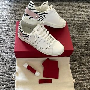 Valentino Garavani Zebra Stripe White and Pink Sneakers